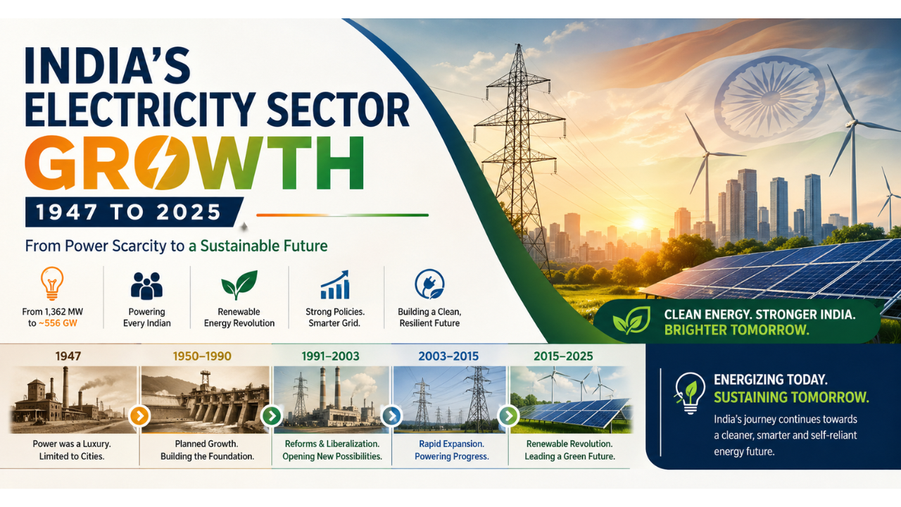 India’s Electricity Sector Growth (1947–2025): From Power Scarcity to a Renewable Future